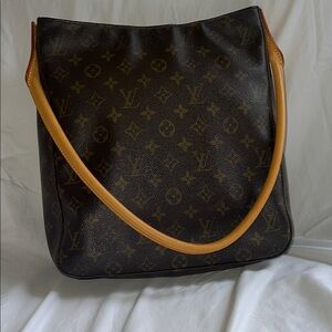 Louis Vuitton Dark Brown Monogram Shoulder Bag with Tan Looping  Strap